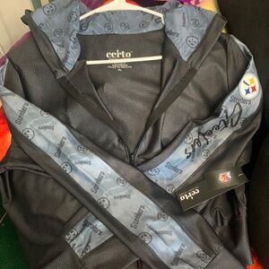 Pittsburg Steelers NFL CERTO Brand Black and Grey Doted Cropped Zip Up Hoodie XL